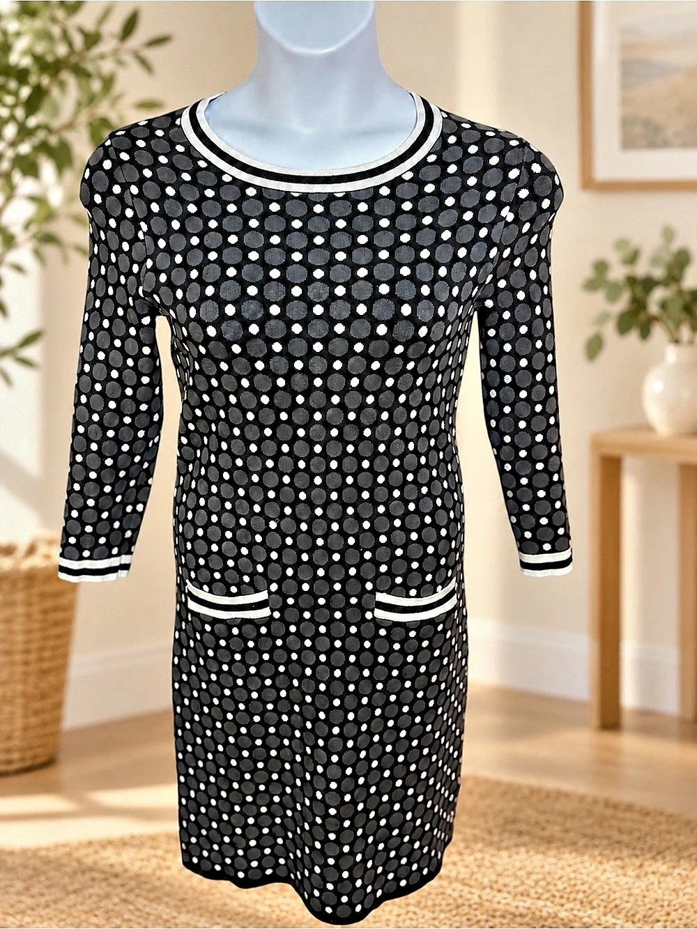 Boden Black & White Polka Dot Knit Sweater Dress Size US 8 / UK 12